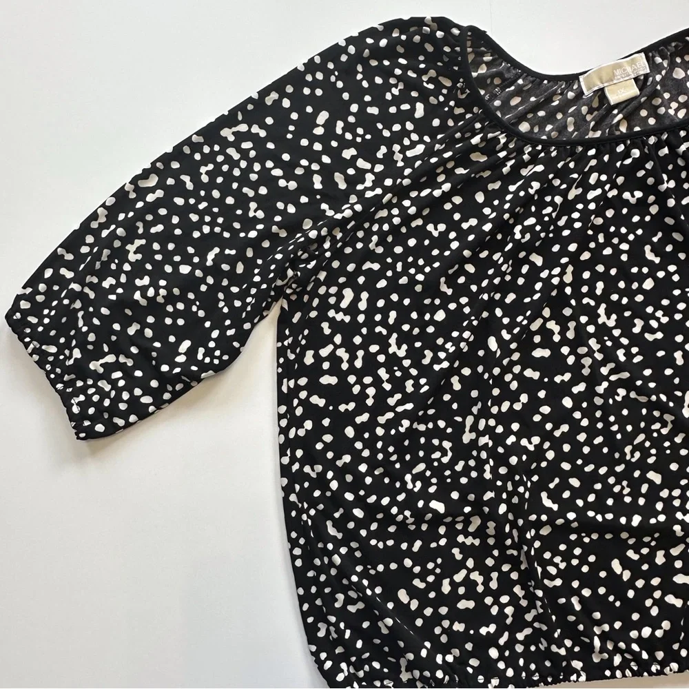 Michael‎ Kors 3/4 Sleeve Blouse Women’s 1x Black White Print Scoop Neck